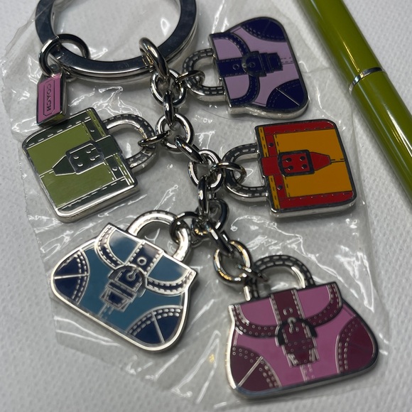 Coach Colorful Bag Charm Keychain and Green Coach Pen Set - Picture 2 of 5